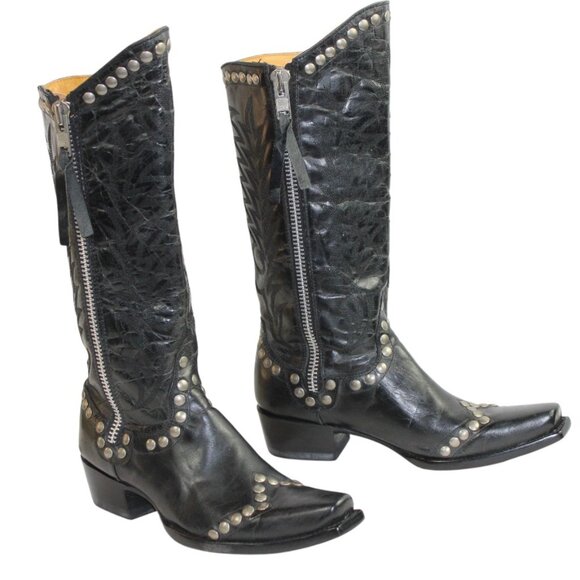Old Gringo Rockrazz Studded Western Boots Black Leather Side Zip Snip Toe Boot - Picture 5 of 14
